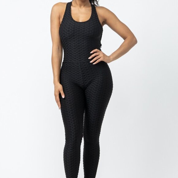 NWT - Activewear Open Back Halter Neck Jumpsuit - Black - Picture 3 of 3